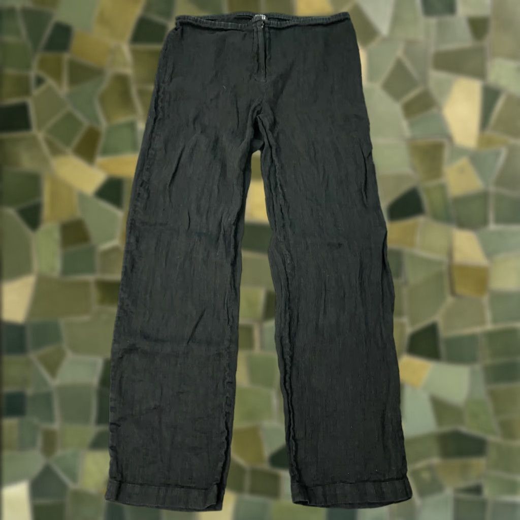 Eileen Fisher Pants Womens Medium Black Straight Leg Linen Crepe Fabric Dress Pants
