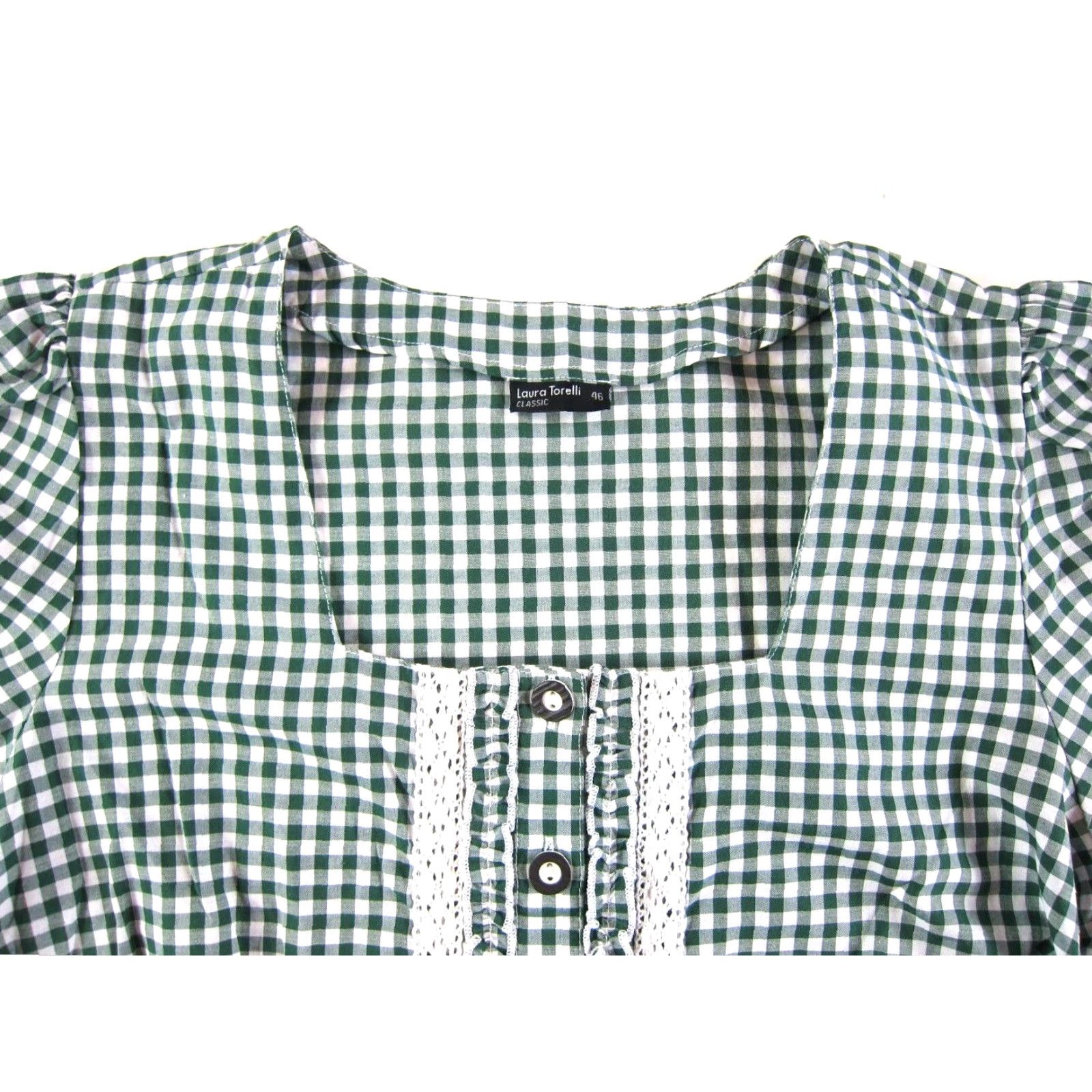 Vintage Laura Torelli Green Plaid Button Down Short Sleeve Ruffle Blouse L Women’s Classic Size L / US 10 / IT 46 - 4 Thumbnail
