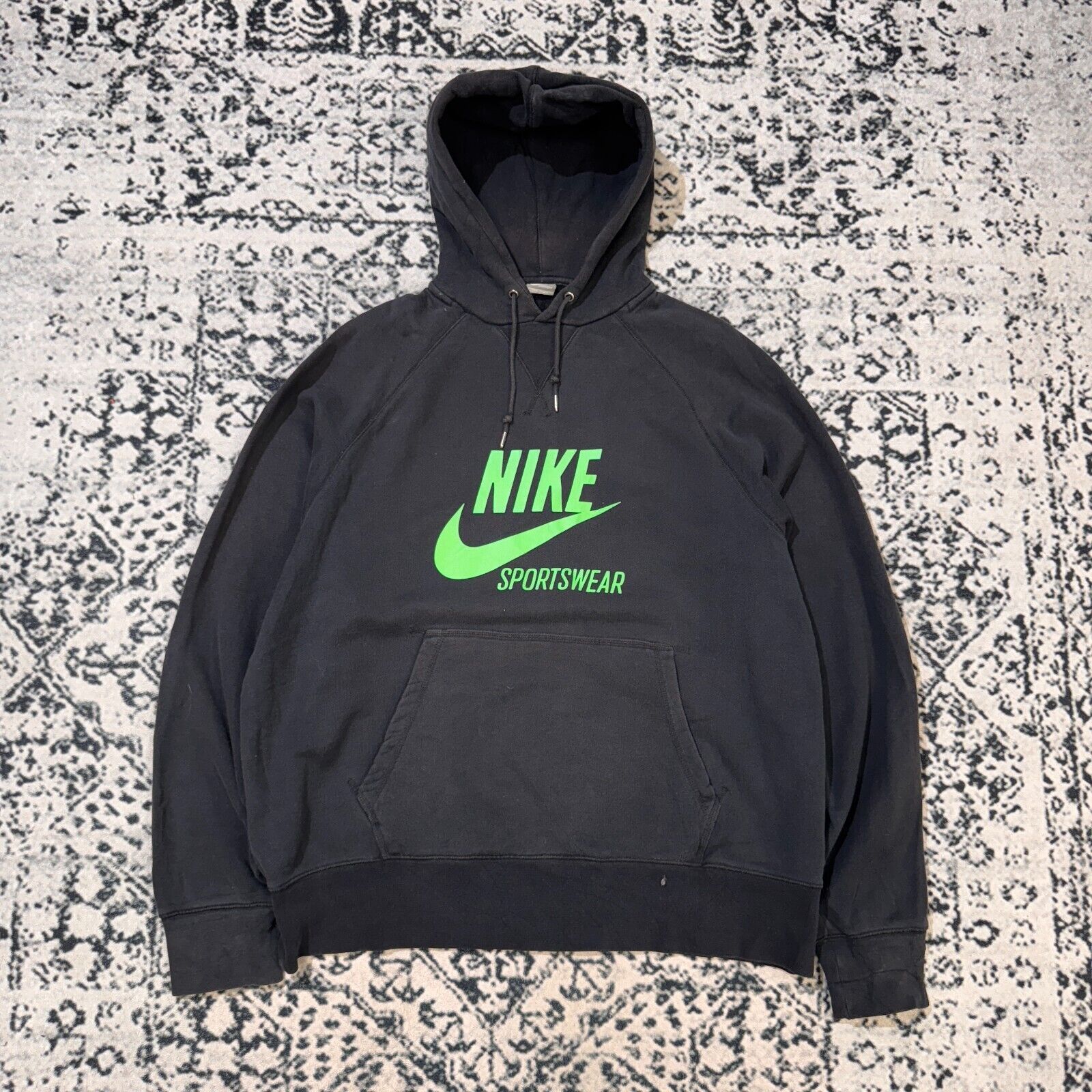 Nike × Vintage Nike Black Cotton Hoodie Size XL Y2k 90s Center Swoosh Size US XL / EU 56 / 4 - 1 Thumbnail