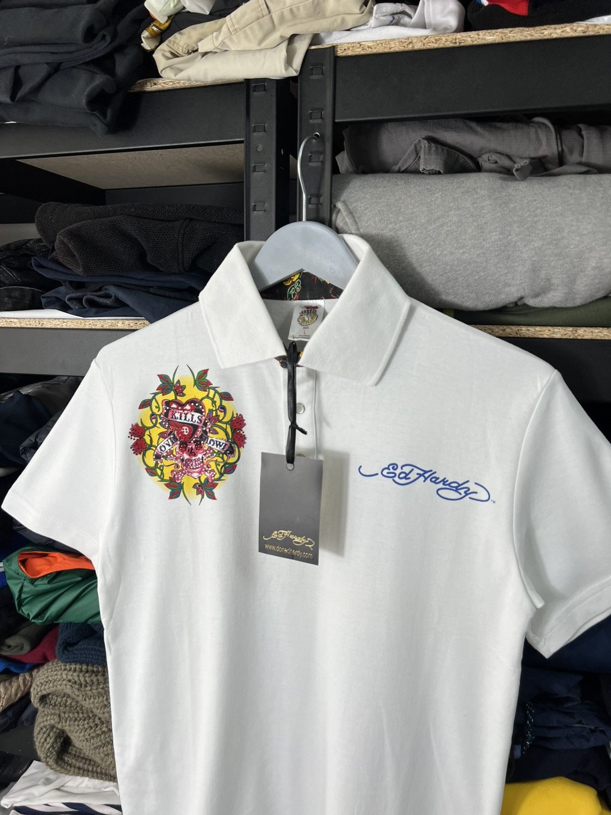 Ed Hardy Ed Hardy Skull Graphic Polo Shirt White Size L (Fits M) Size US L / EU 52-54 / 3 - 2 Thumbnail