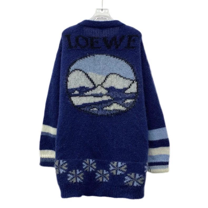 Loewe Loewe Dark blue polar bear embroidered horsehair V-neck lo Size M / US 6-8 / IT 42-44 - 2 Thumbnail