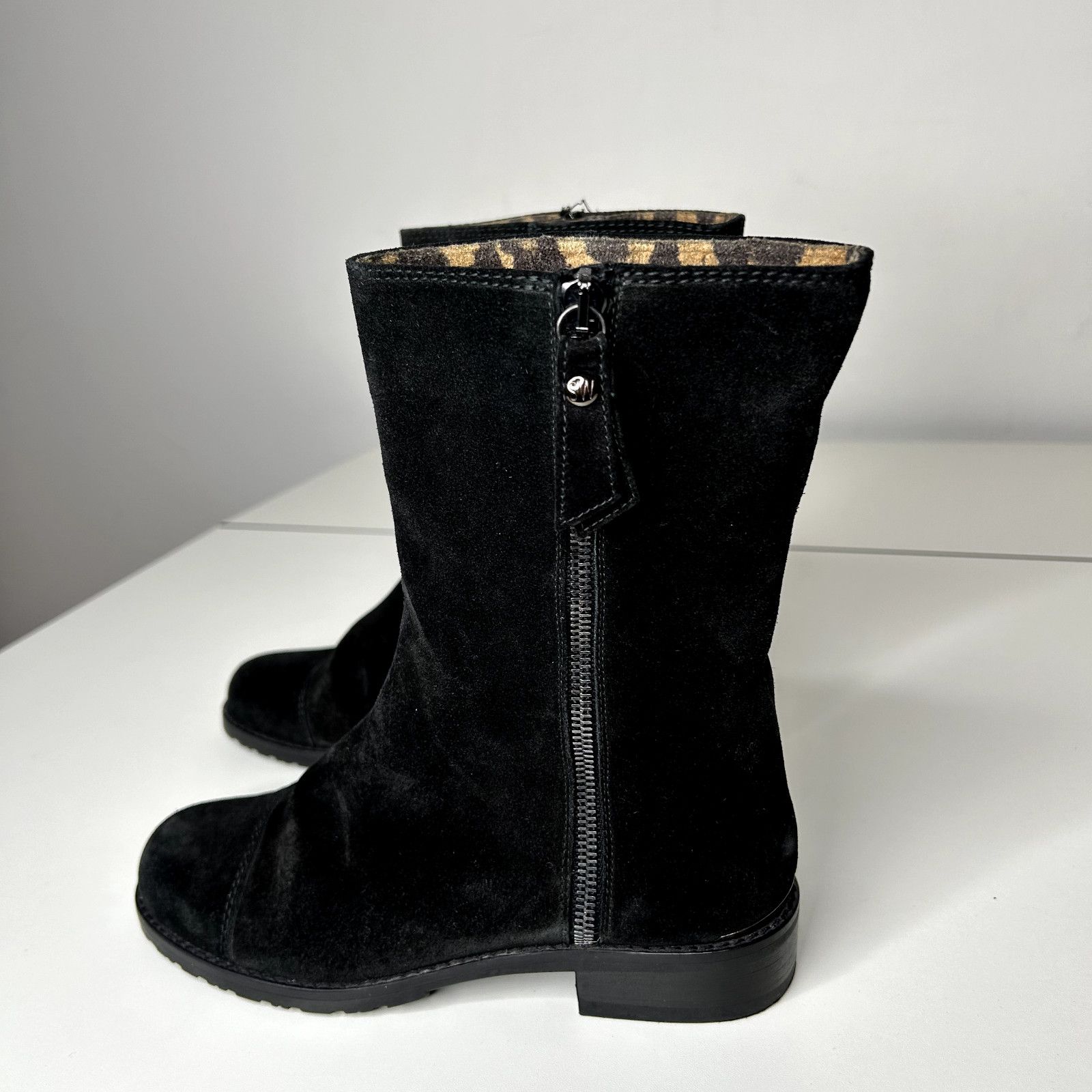 Stuart Weitzman Stuart Weitzman Black Suede Mid-Calf Round Toe Booties 4 Size US 4 / IT 34 - 1 Thumbnail