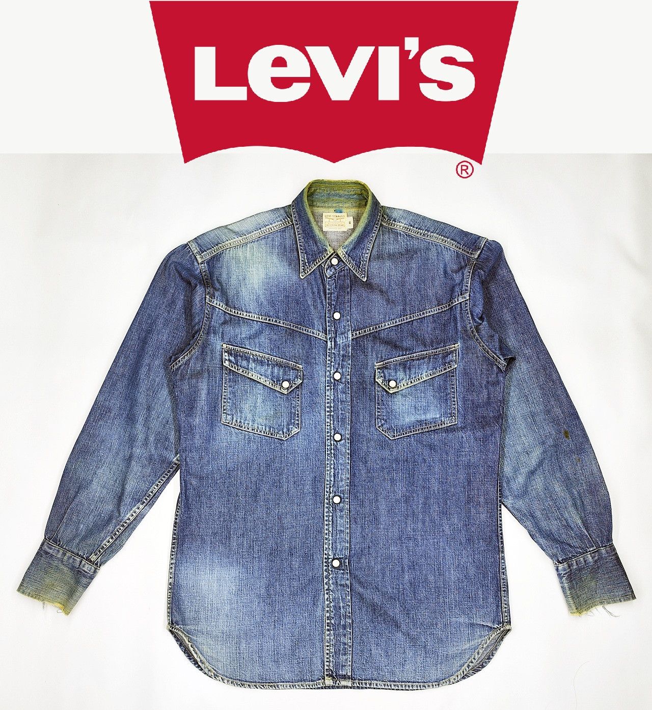 Levi's Distressed LEVIS longhorn denim western pearl snap button Size US M / EU 48-50 / 2 - 1 Thumbnail