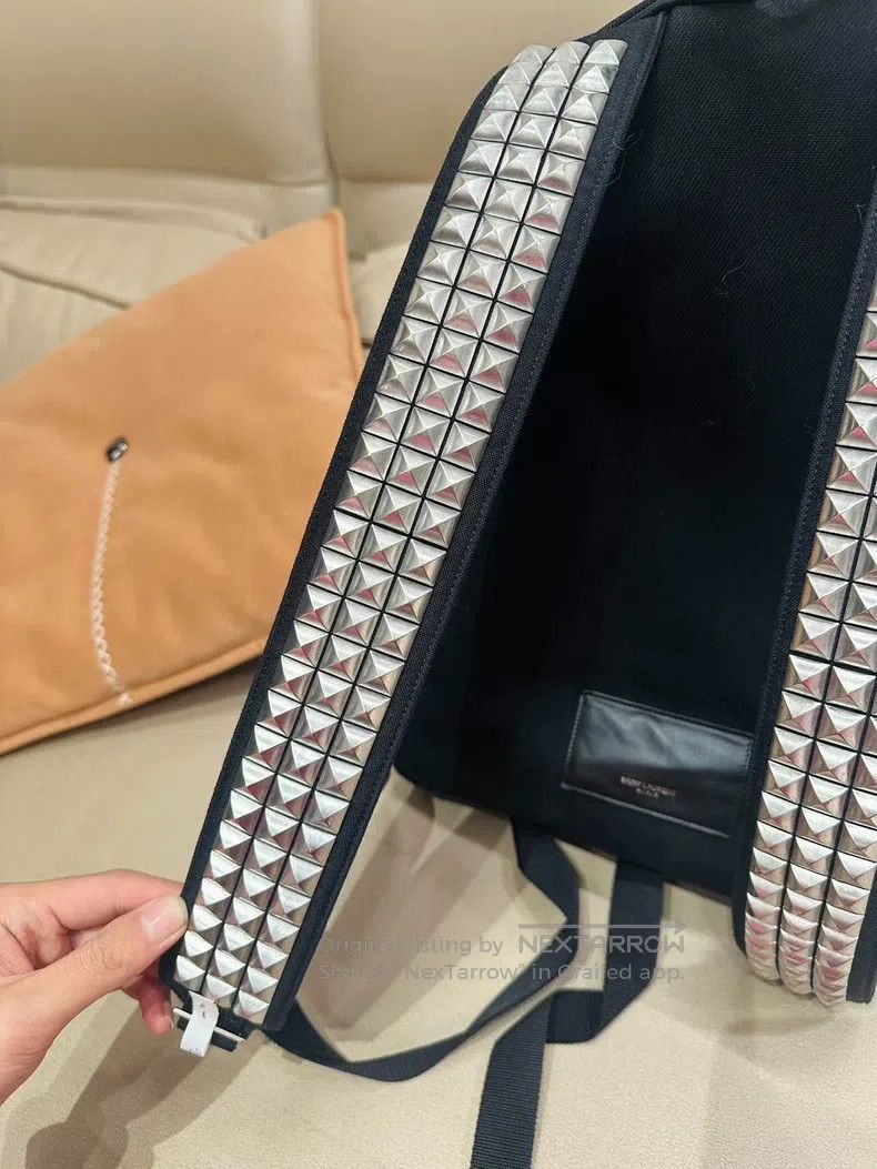 Saint Laurent Paris Saint Laurent Paris Studded Backpack Canvas Backpack Size ONE SIZE - 3 Thumbnail
