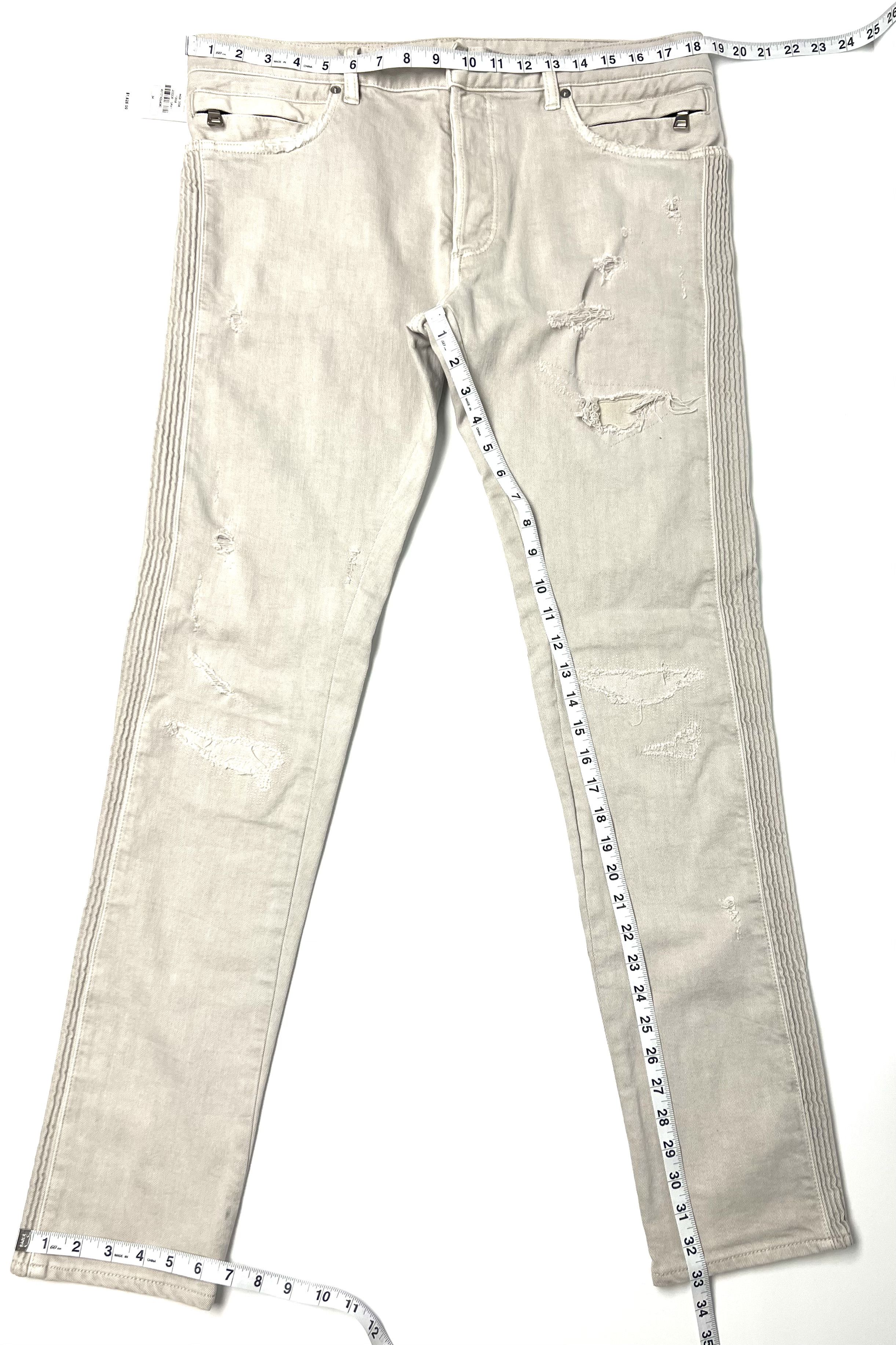 Balmain 1625$ NWT, BALMAIN LIGHT GREY DISTRESSED RIBBED DENIM JEANS Size US 34 / EU 50 - 23 Thumbnail