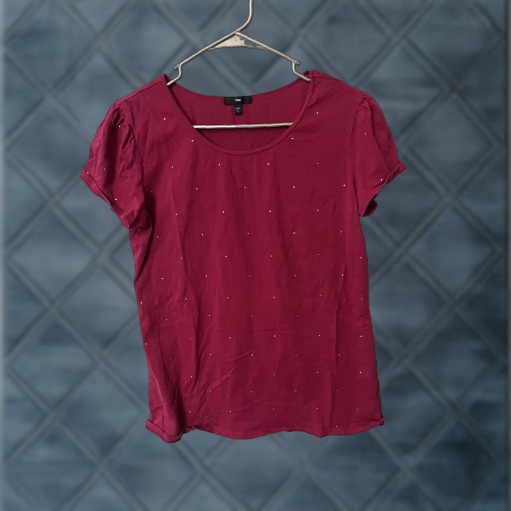 Gap GAP Womens T Shirt Magenta Size Large Short Sleeve Round Neck Casual Studs Jersey Modal Polyester V-Neck Relaxed Regular Clothing, Foundation? Size L / US 10 / IT 46 - 1 Thumbnail