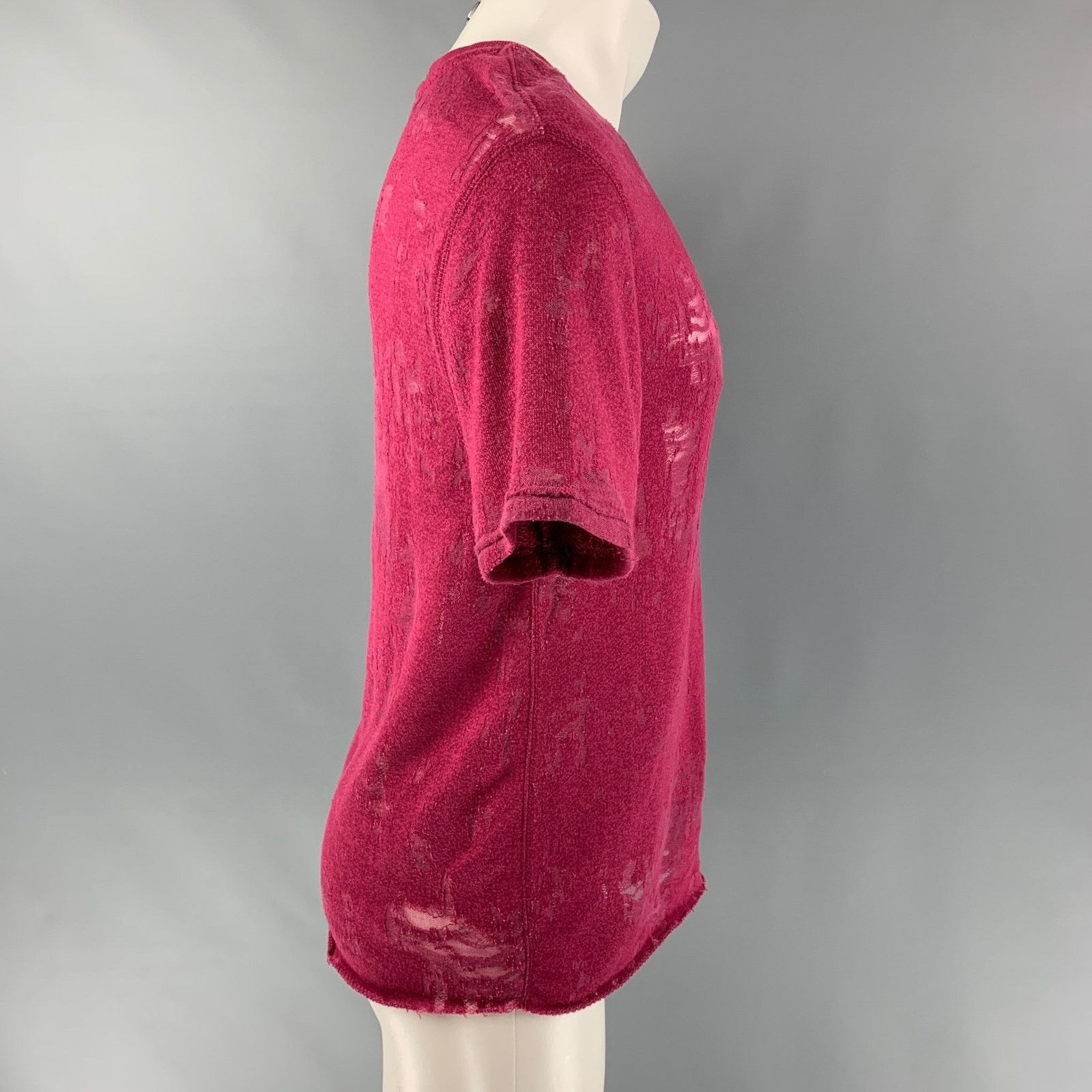 Iro Gaetane Burgundy Distressed Cotton Blend Crew-Neck T-shirt Size US XS / EU 42 / 0 - 2 Thumbnail
