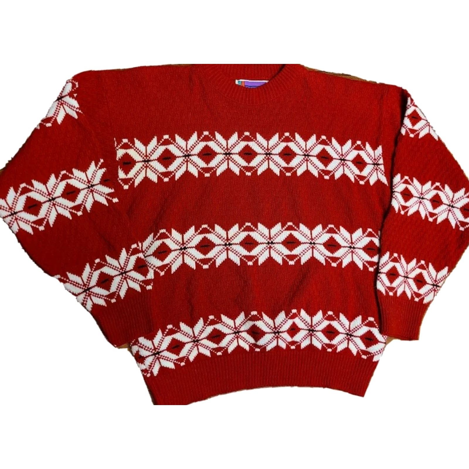 Vintage SWEATER GRAPHIX Red Sweater Mens M Argyle Aztec Geometric pullover Crew Neck Vintage Size US M / EU 48-50 / 2 - 2 Thumbnail