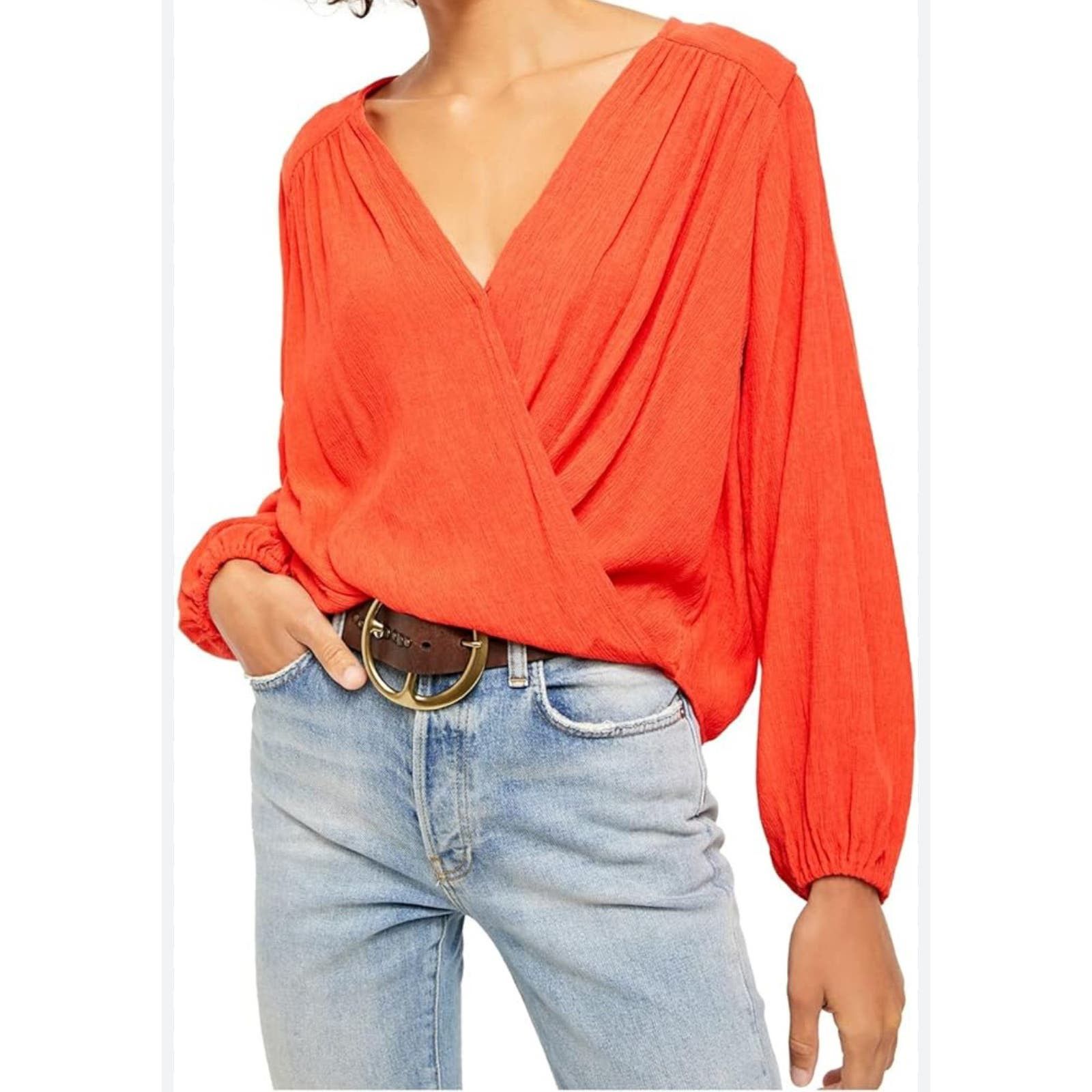 Free People Women's Check On It Drapey Wrap Top Size M