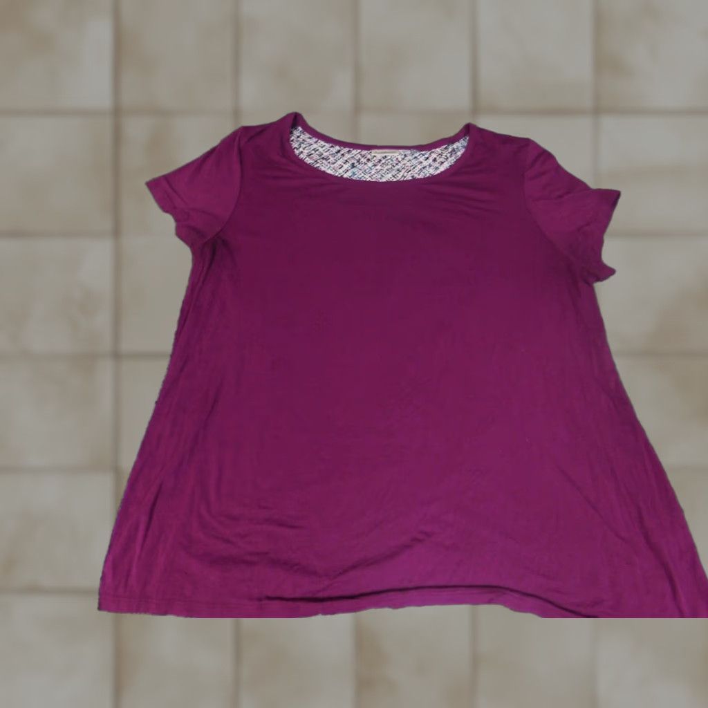 Croft & Barrow Croft & Barrow Womens Blouse XL Purple Stretch Crew Neck Short Sleeve Pullover Rayon Floral Casual Regular Basic Classic Womens Size XL / US 12-14 / IT 48-50 - 1 Thumbnail