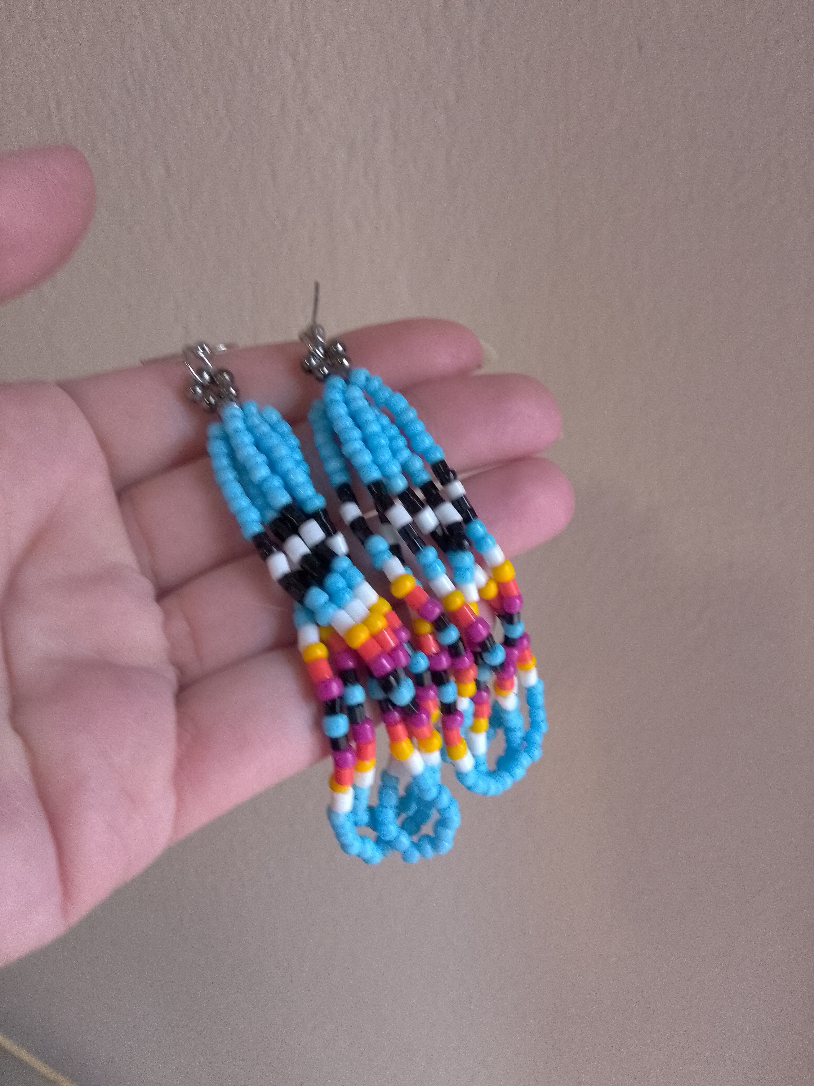 Handmade Bracelet Ethnic Native Americans Earrings Blue beaded. Glass Size ONE SIZE - 2 Thumbnail