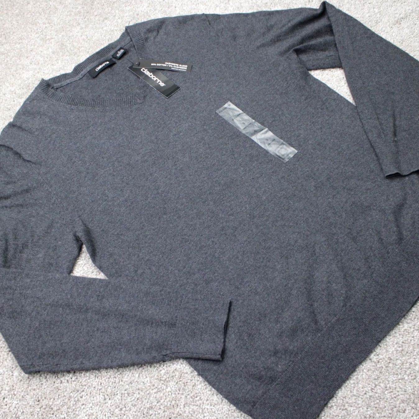 Liz Claiborne Claiborne Sweater Mens Small Heather Gray Cotton/Cashmere V-Neck Pullover NWT Size US S / EU 44-46 / 1 - 4 Thumbnail