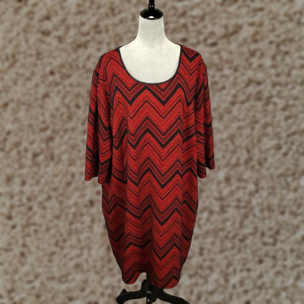 Vintage Catherines Dress Womens 5X Shift Red Chevron Pattern Exposed Zipper Zig Zag Size XXL / US 16-18 / IT 52-54 - 1 Thumbnail