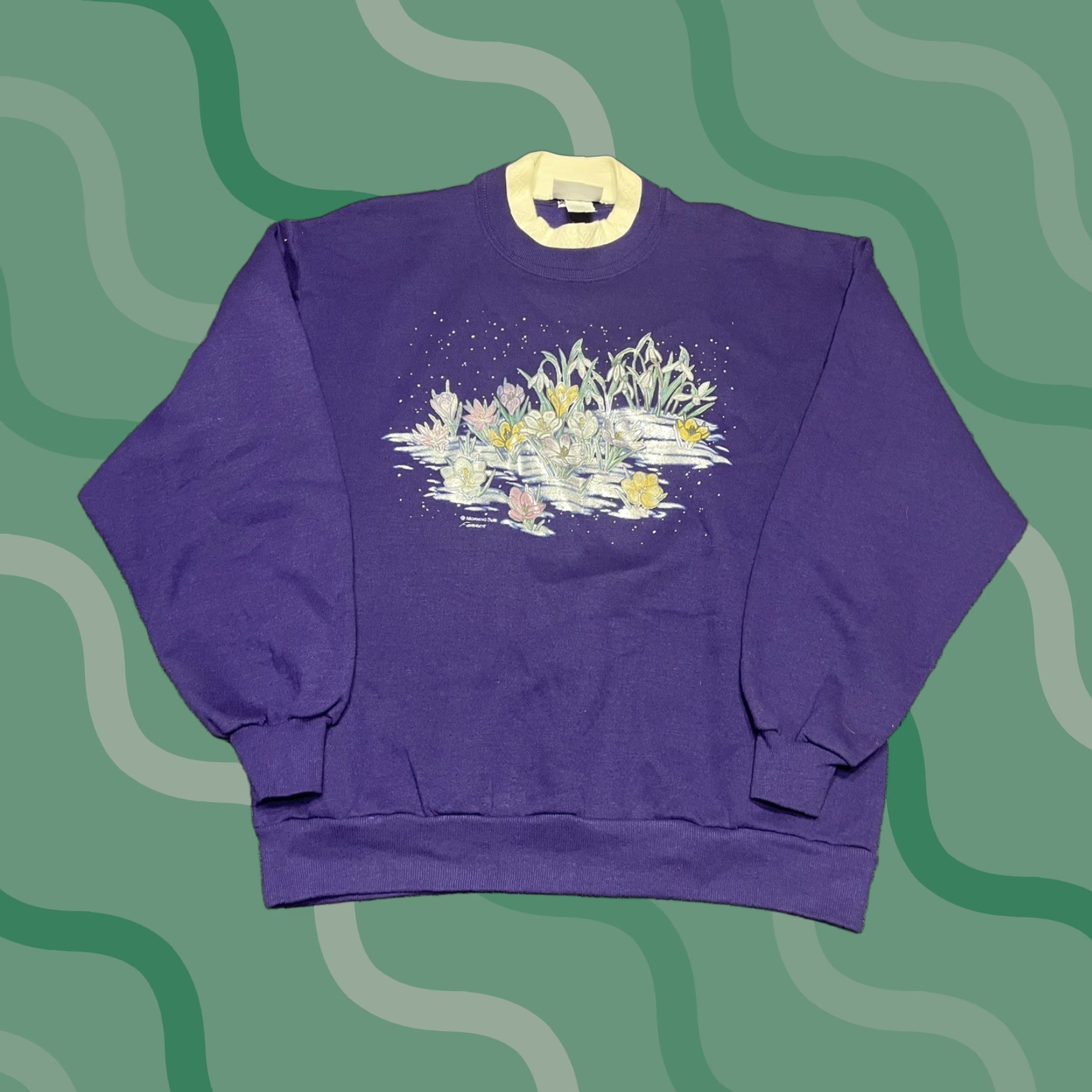 Jerzees VINTAGE Morning Sun Garden Grandma Collar Sweatshirt Women's Flower XL A5 Size XL / US 12-14 / IT 48-50 - 1 Thumbnail