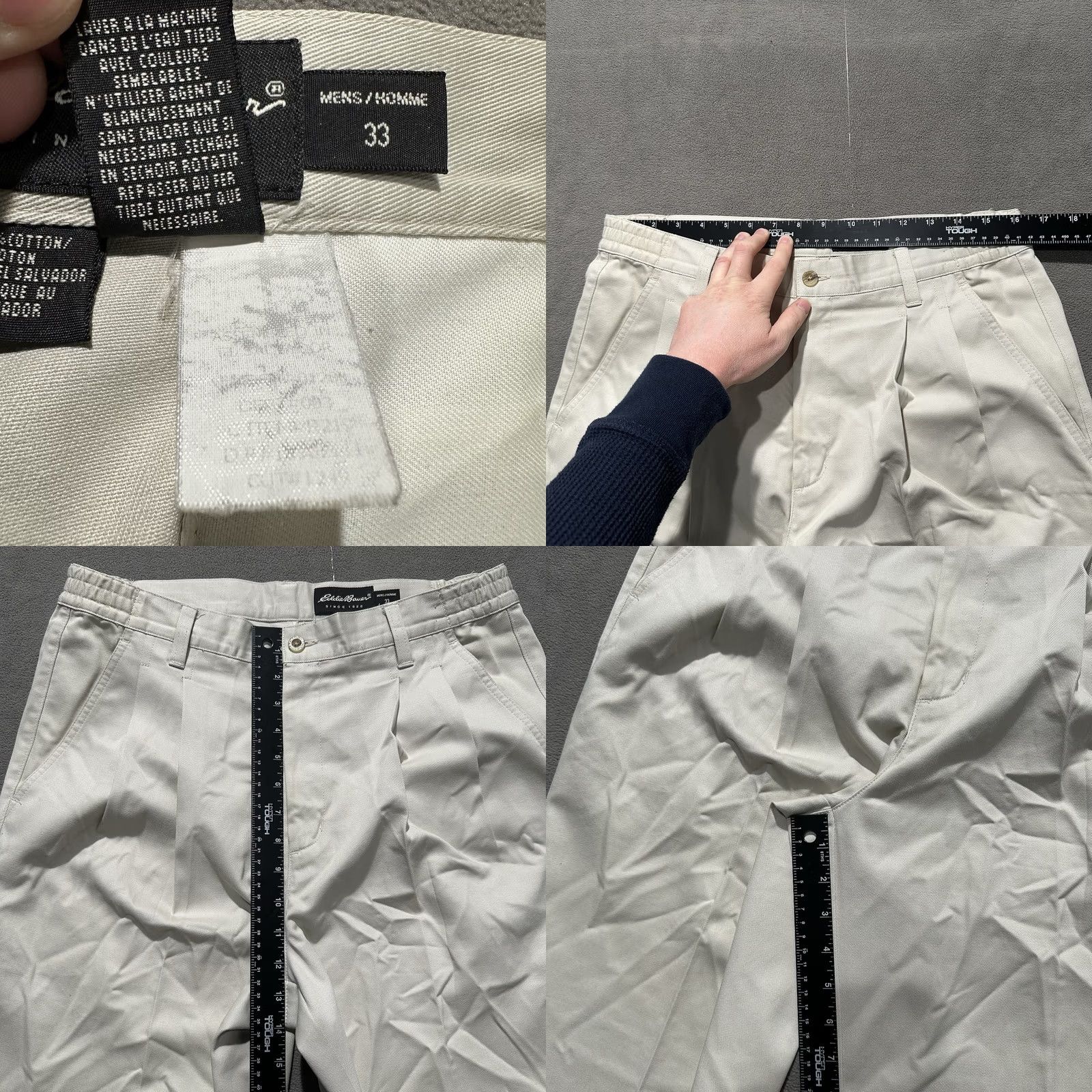Eddie Bauer Eddie Bauer Pants Mens 33 (32x31) Beige Double Pleated Cuffed Trousers READ Size US 33 - 8 Thumbnail