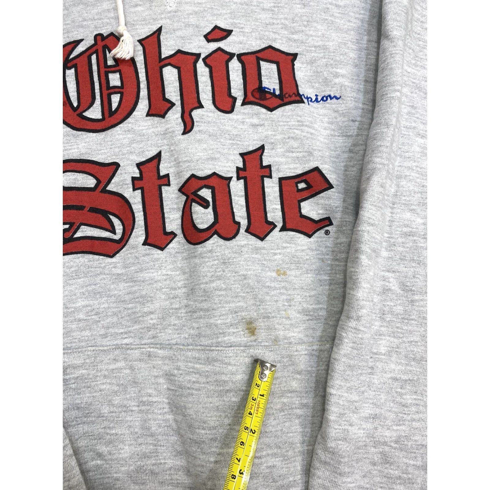 Champion VINTAGE Champion Ohio State Buckeyes Champion Hoodie Mens 2XL Gray Sweatshirt Old English 80s Buckeyes Logo Kangaroo Pocket Collagic College Size US XXL / EU 58 / 5 - 3 Thumbnail