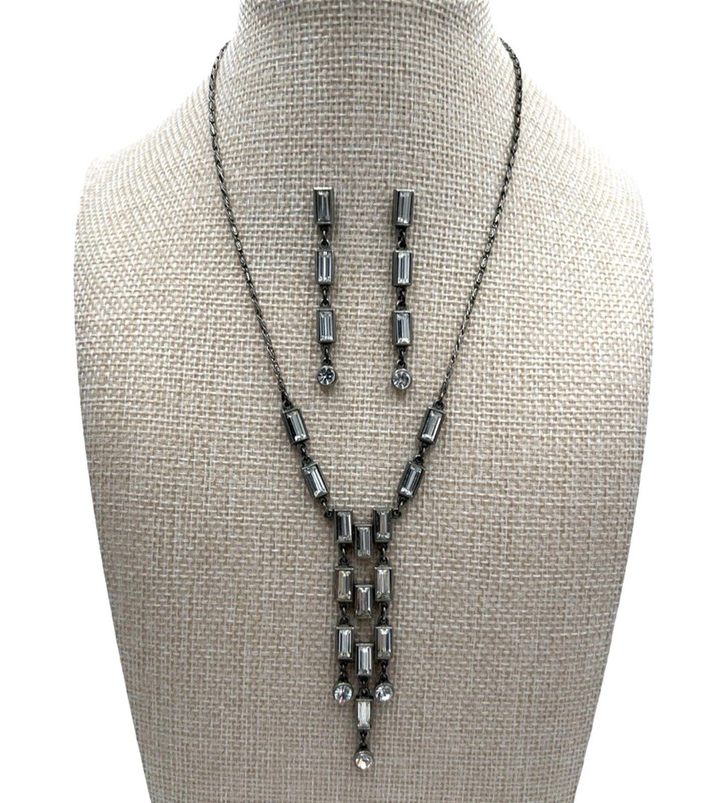 Other Ben Amun Art-Deco Rhinestone Dangle Earrings & Necklace Set Size ONE SIZE - 1 Thumbnail