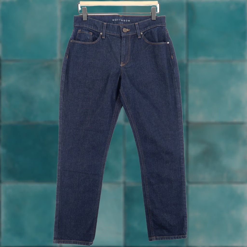 Mott & Bow VINTAGE Mott & Bow Boyfriend Jeans Womens 27x28 Dark Blue Ludlow Stretch Denim Size 27" / US 4 / IT 40 - 1 Thumbnail