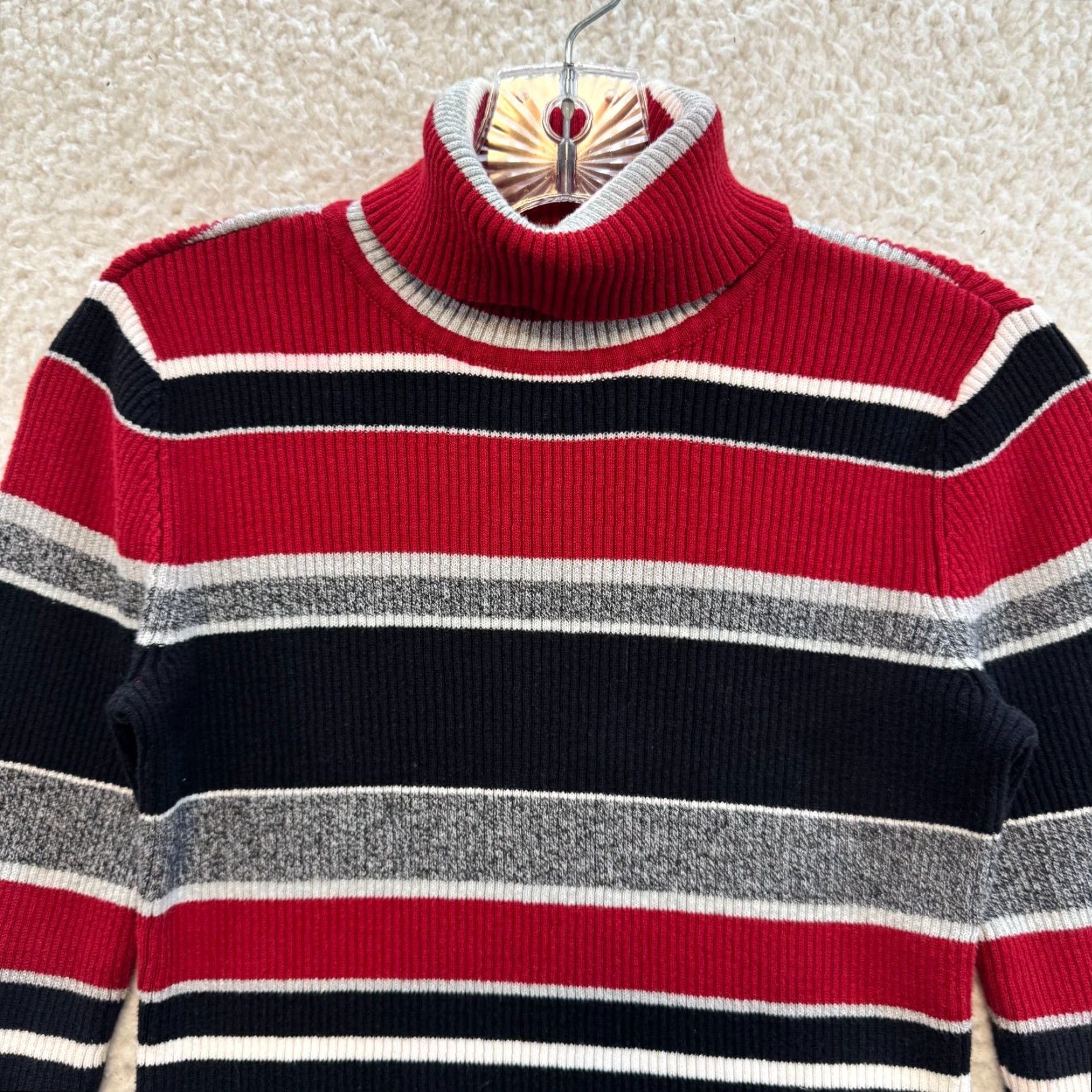 Liz Claiborne Y2K Vintage Striped Turtleneck Sweater Red Rib Knit Grunge Long Sleeve Liz Claiborne XS/S Women’s S Size S / US 4 / IT 40 - 3 Thumbnail