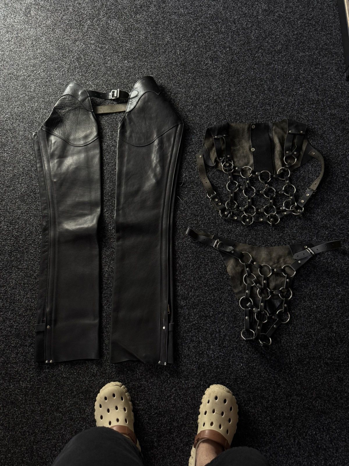 Japanese Brand Gothic BDSM Leather Leggings & Chain Harness Costume Size ONE SIZE - 1 Thumbnail