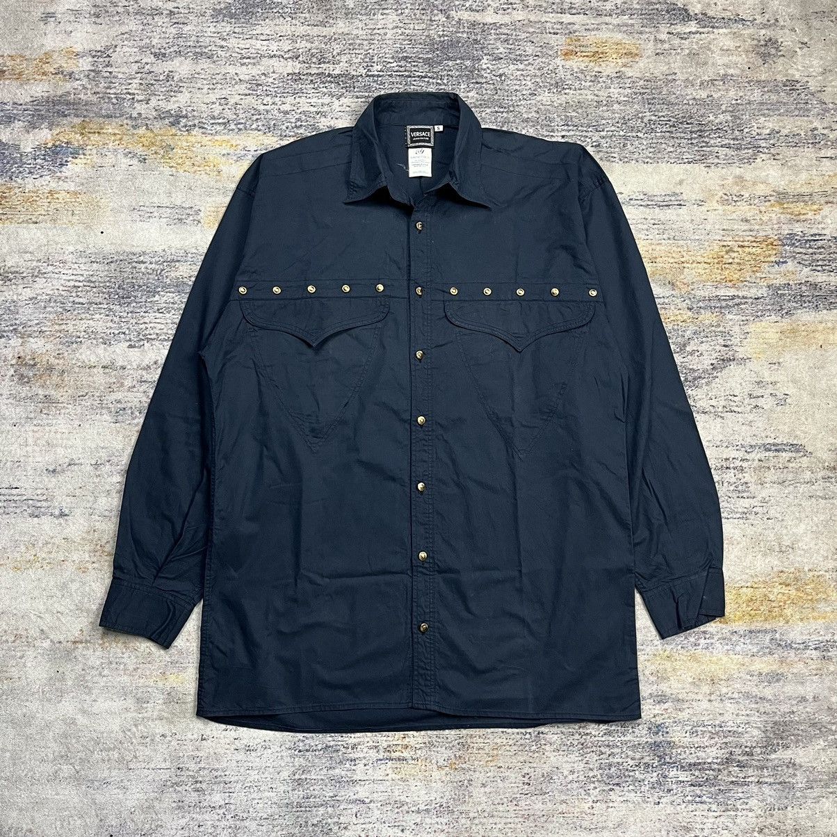 Versace × Vintage Vintage 90s Versace oversized studded medusa button shirt Size US M / EU 48-50 / 2 - 2 Thumbnail