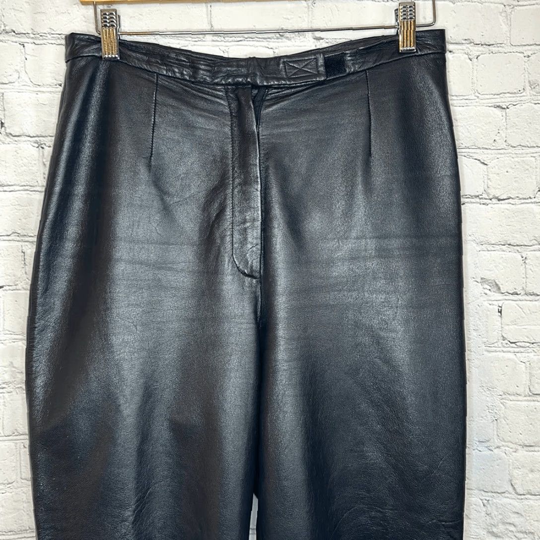 Vintage Apostrophe Women’s Leather Pants Black Size 10 Chino Pants Womens Leather Pants 10 Black Size 32" / US 10 / IT 46 - 2 Thumbnail