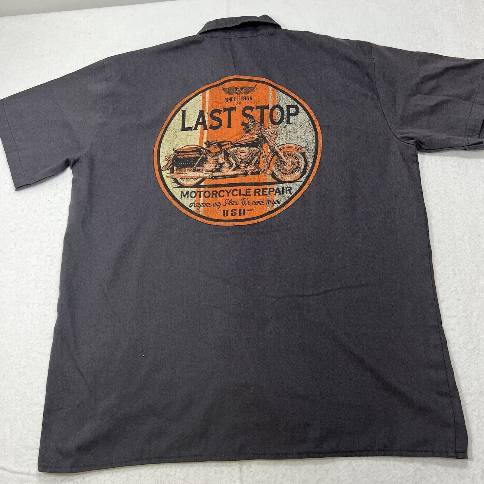 Vintage BikerWear USA Last Stop Motorcycle Repair Short Sleeve Shirt Size US L / EU 52-54 / 3 - 1 Thumbnail