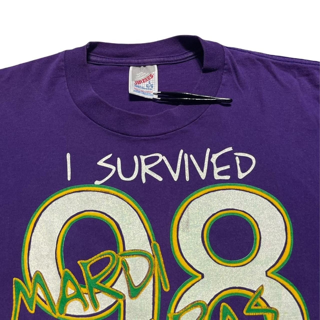 Jerzees × Vintage Vintage I Survived Mardi Gras 1998 T-Shirt Size US L / EU 52-54 / 3 - 3 Thumbnail