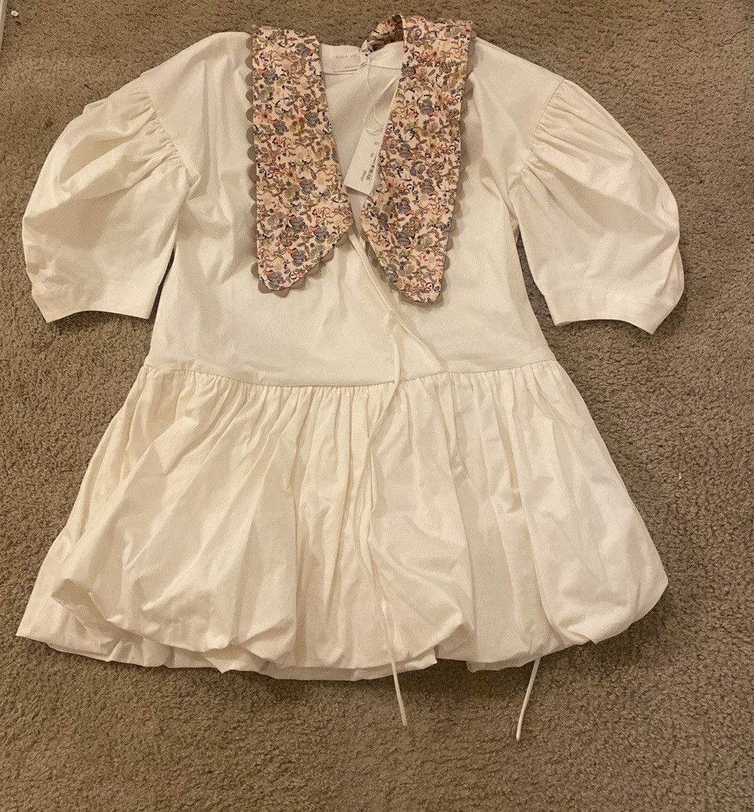 image of Kika Vargas Off-White & Pink Victoria Dress Size Xs in Off White, Women's
