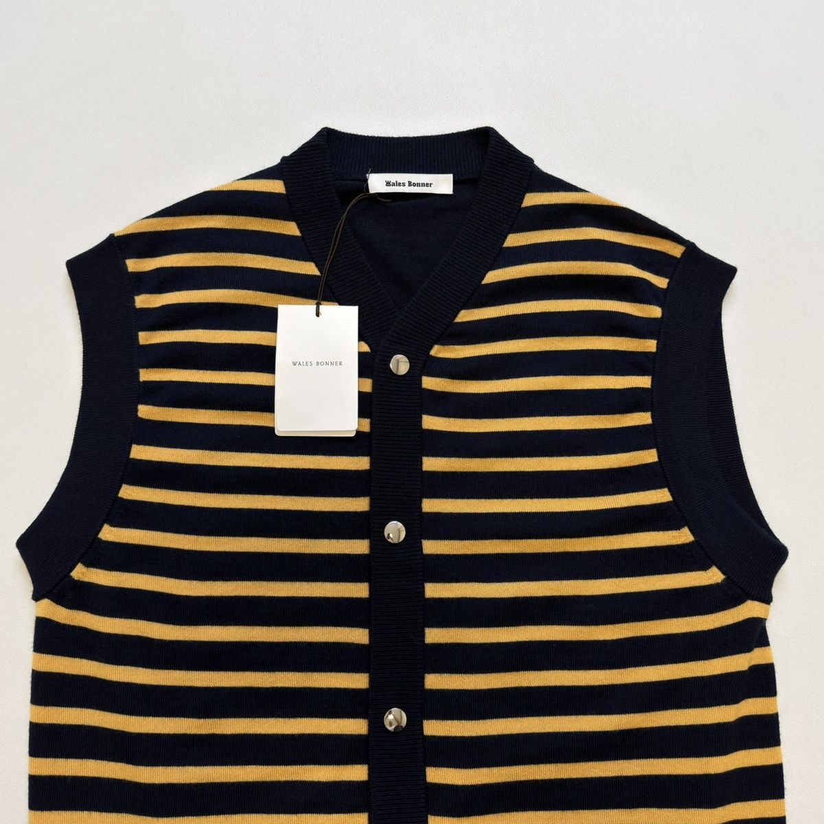 Wales Bonner ‘Kamau’ Blue/Yellow Striped Wool Cardigan Size US M / EU 48-50 / 2 - 5 Thumbnail