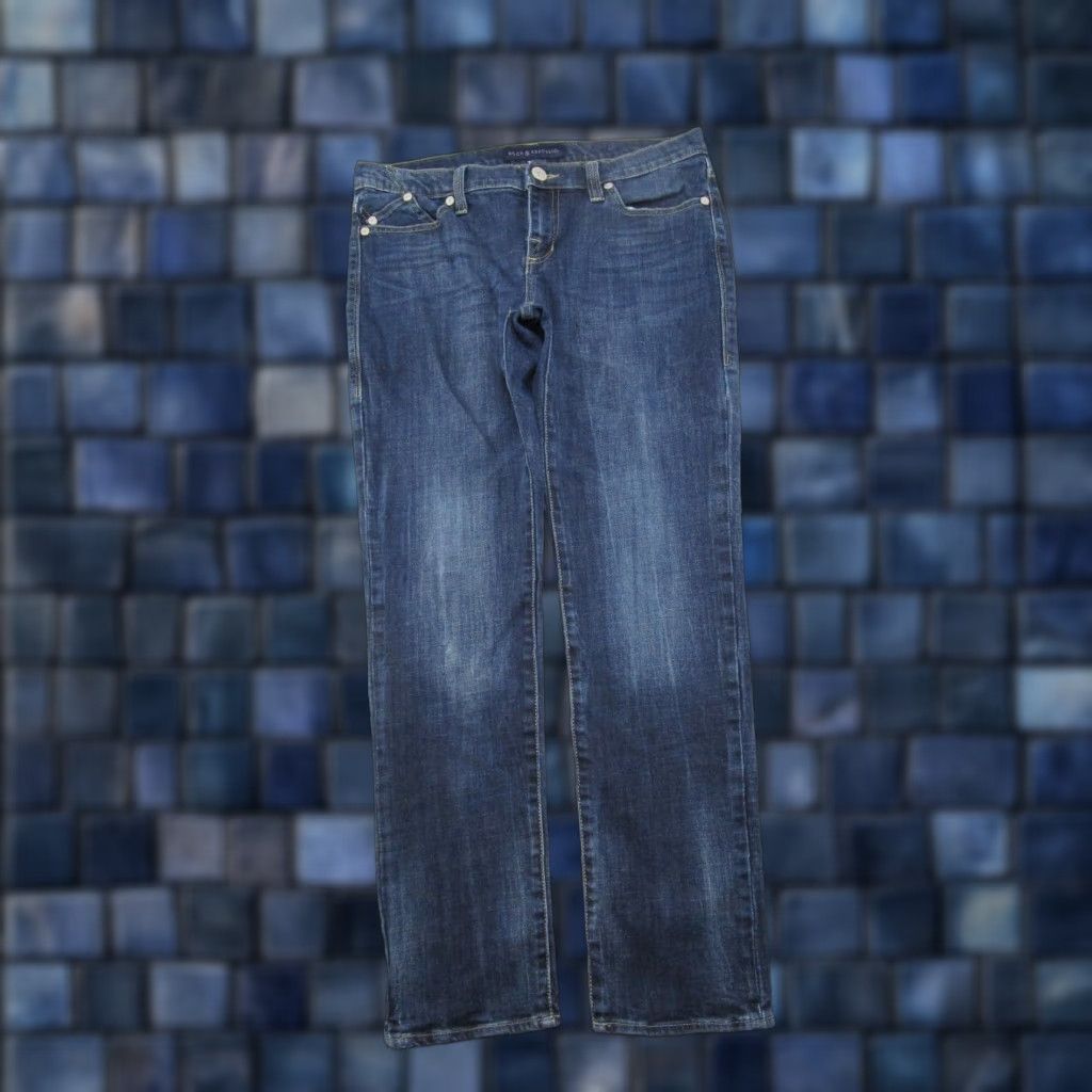 Vintage Rock & Republic Jeans Straight Denim Blue Stretch Size 12 Dark Wash Women Regular Pockets 5-T Size 34" / US 12 / IT 48 - 1 Thumbnail