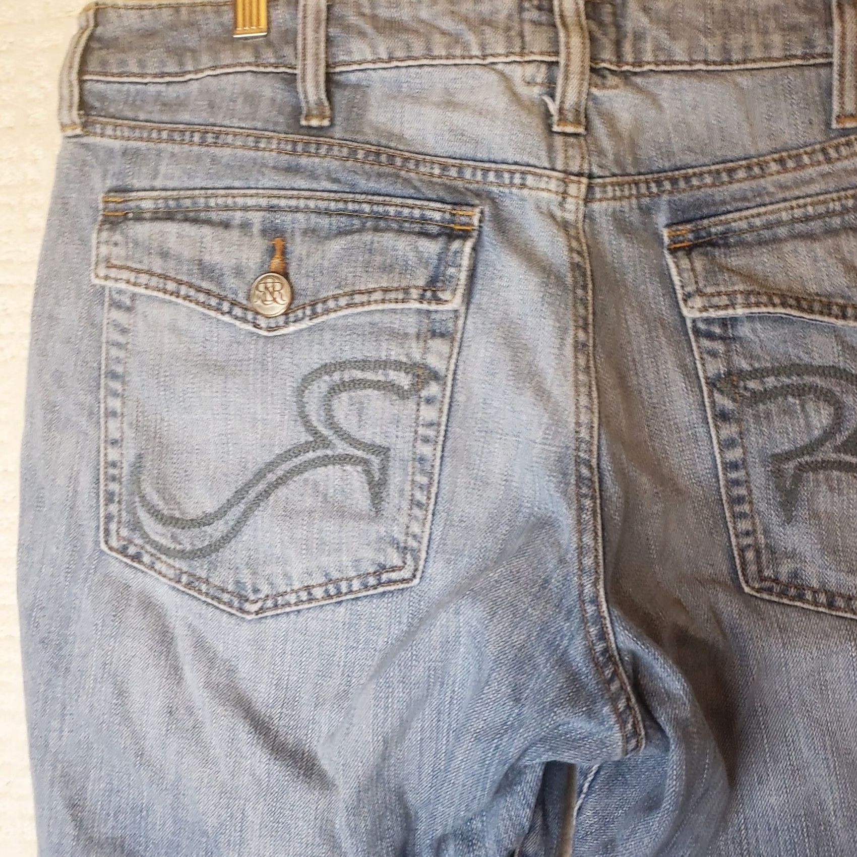 Vintage Rock & Republic Mens Jeans Boot Cut Blue 38x30 Button Fly Y2K Stiching Fading Size US 38 / EU 54 - 7 Thumbnail