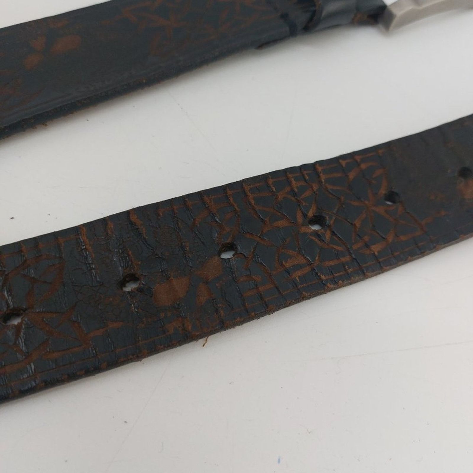 Other Men's Brown Leather Belt Skulls Embossed Size 46 Silver Tone Size 46 - 6 Thumbnail