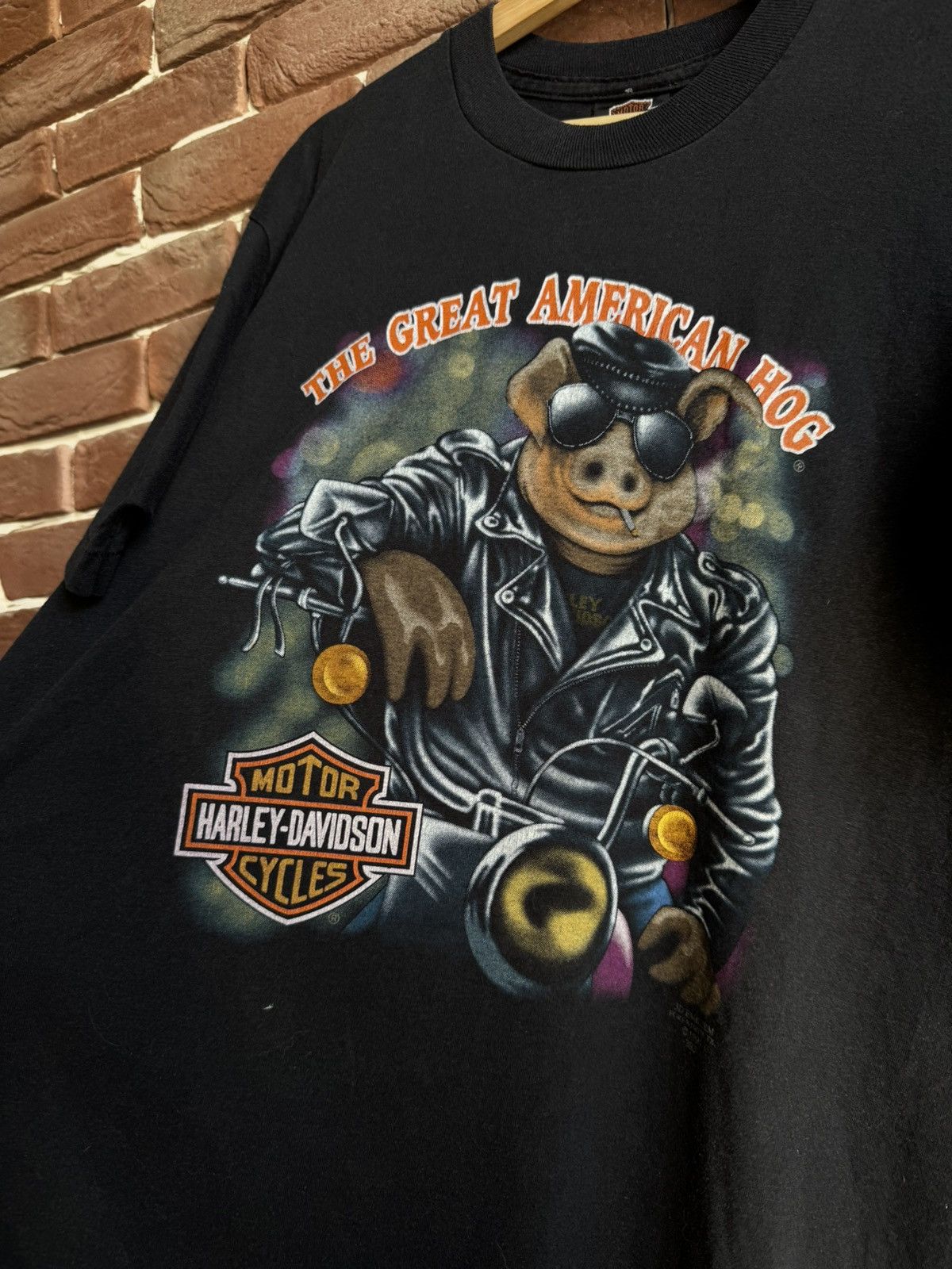 Harley Davidson Vintage 1991 3d emblem the great American hog Harley tee 90s Size US XL / EU 56 / 4 - 3 Thumbnail