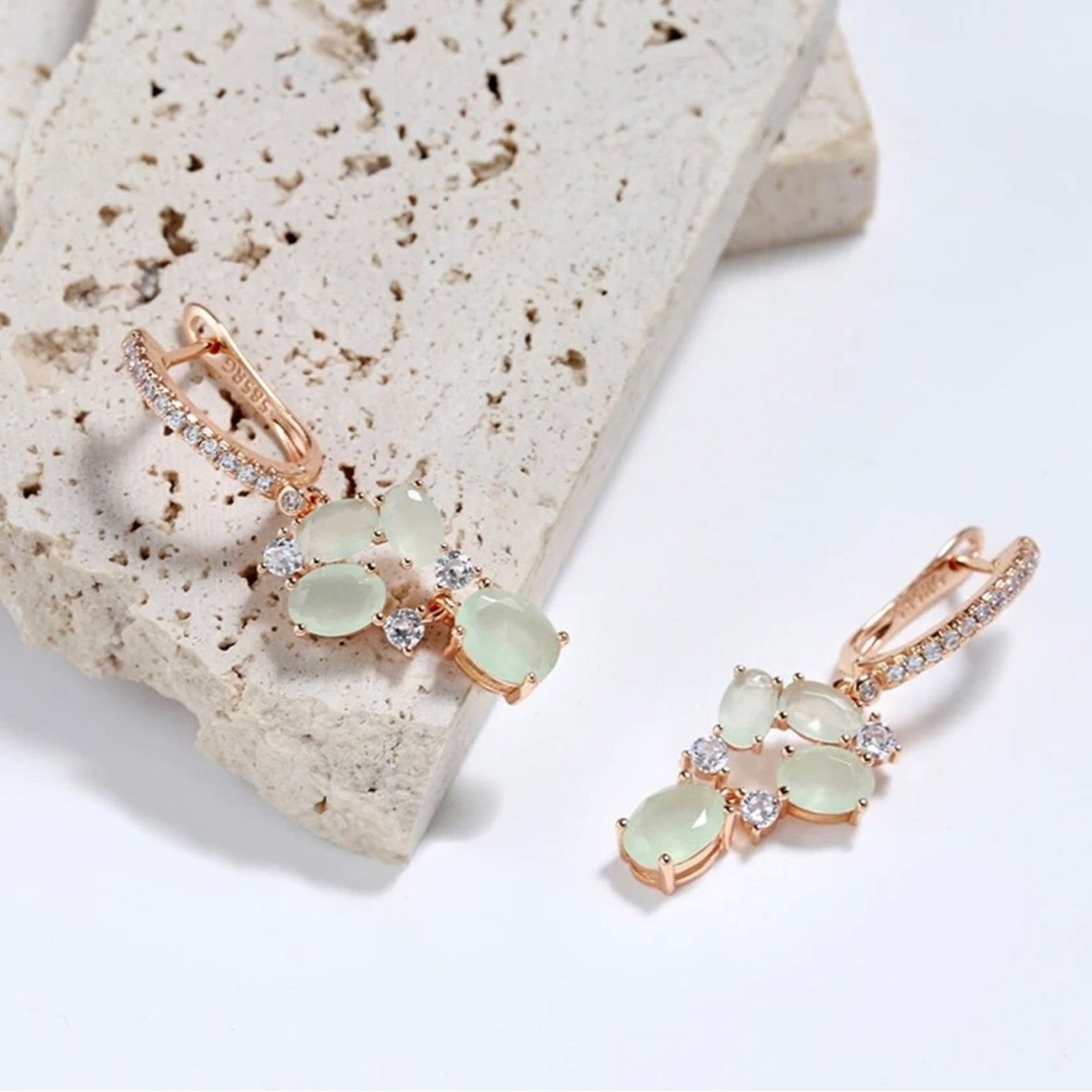 Jewelry Exquisite light sage green CZ rose gold earrings NI Size ONE SIZE - 6 Thumbnail