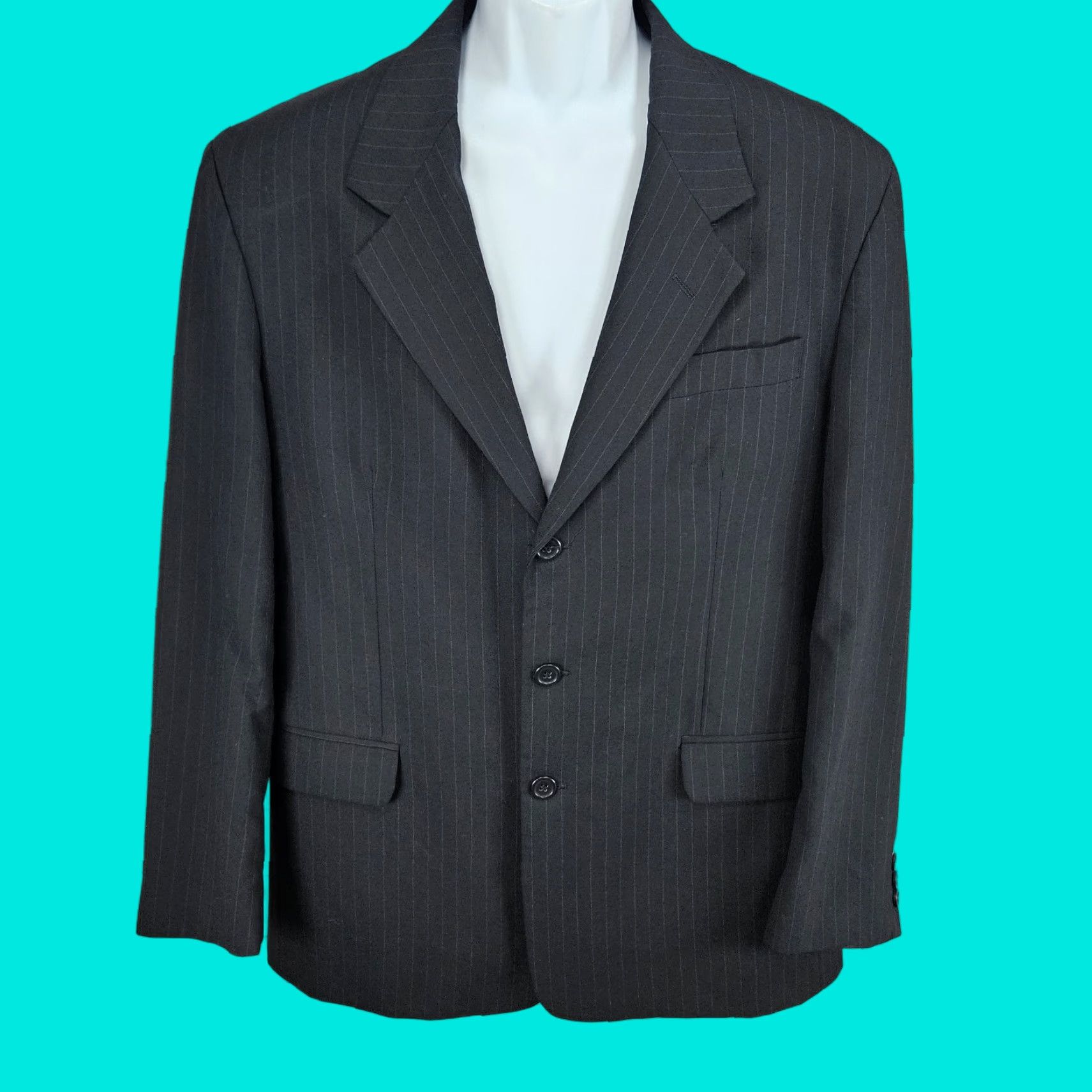 Vintage Marco Viali Black Pinstriped 3 Button Ventless Notch Blazer Sport Coat 42R Mens Jacket Coat Suit Jacket 2 Piece Size 42R - 1 Thumbnail