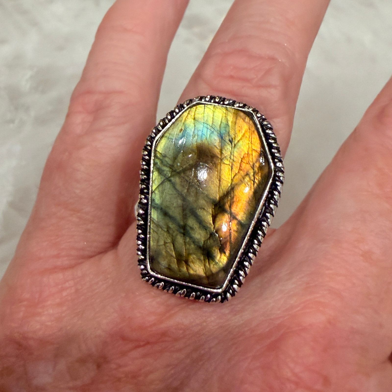 The Unbranded Brand Coffin Labradorite Ring Size ONE SIZE - 7 Thumbnail
