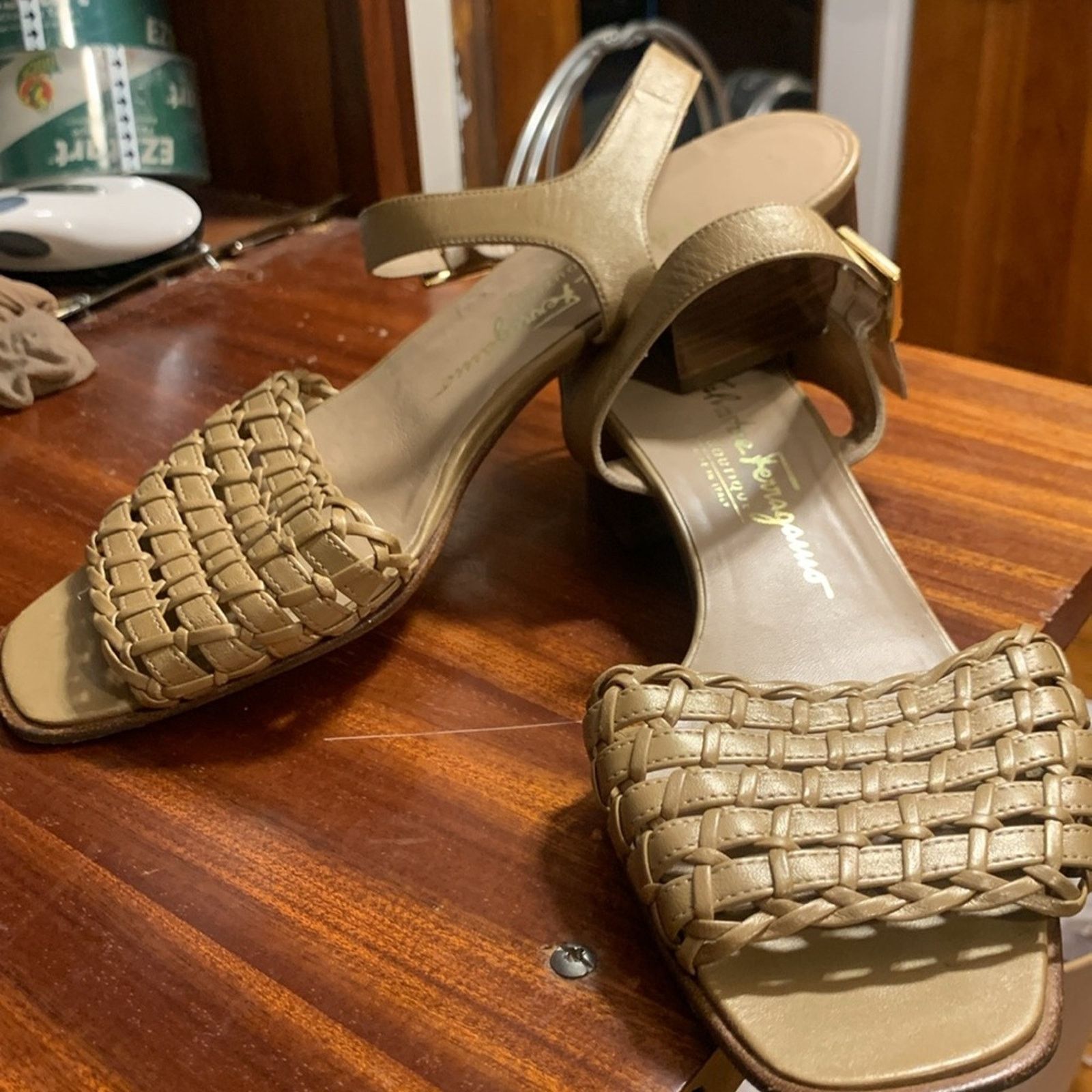 Salvatore Ferragamo Salvatore Ferragamo woven metallic tan beige sandals Size US 8.5 / IT 38.5 - 5 Thumbnail
