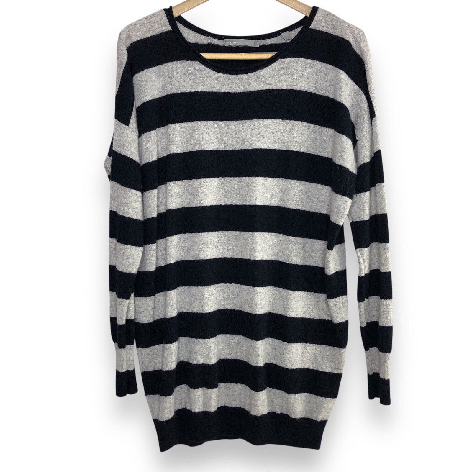 Vince VINCE Womens 100% Cashmere Sweater Sz L Black Gray Stripe Size L / US 10 / IT 46 - 2 Thumbnail
