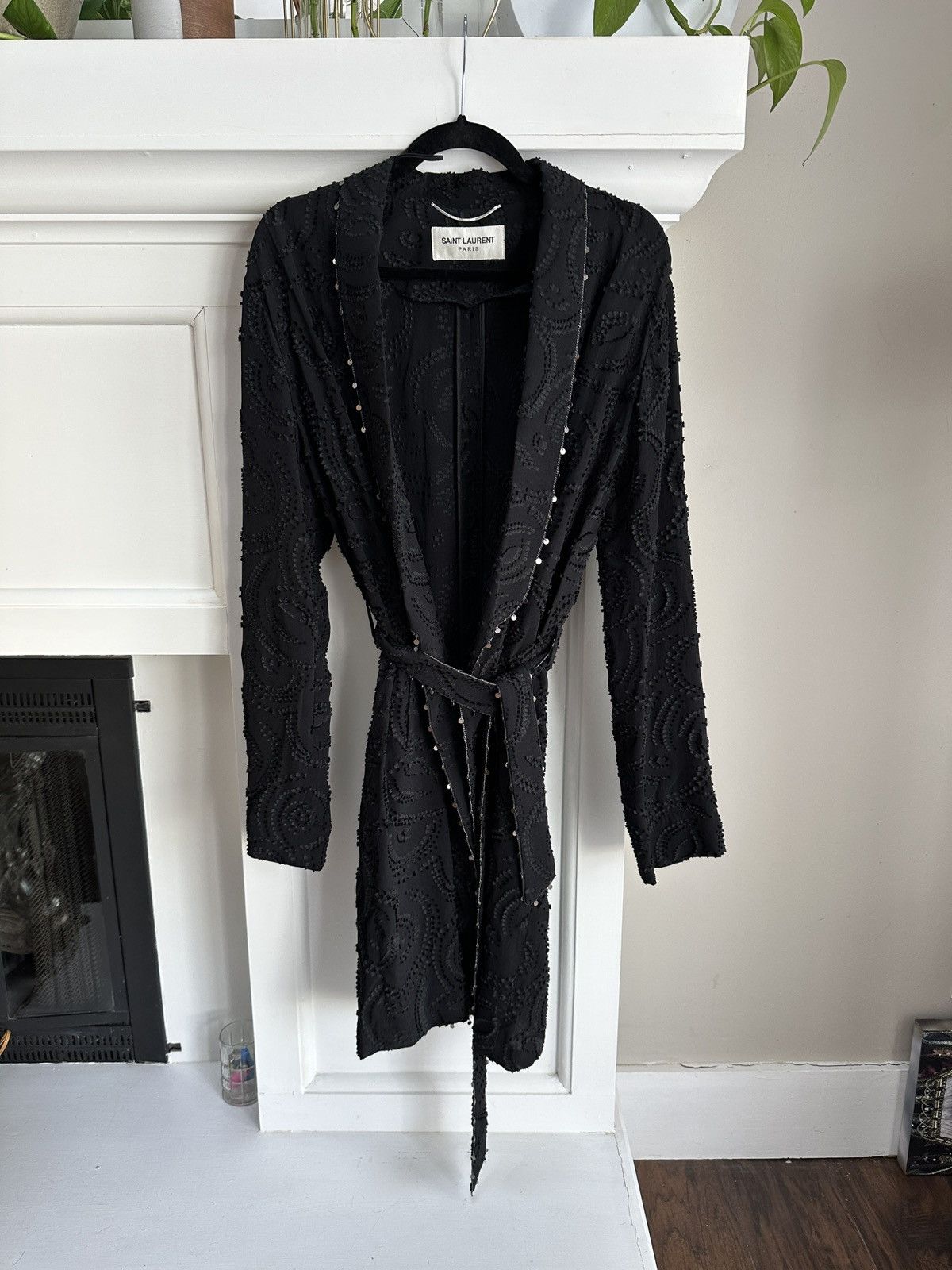 Saint Laurent Paris Black Jacquard Robe Coat w/ Charm Trims Size US S / EU 44-46 / 1 - 1 Thumbnail