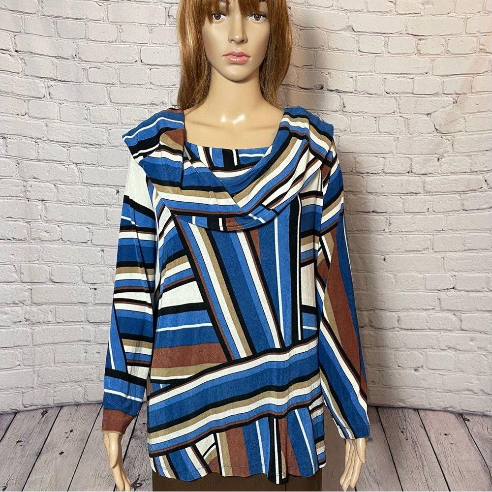 Chicos Chico's Travelers Cowl Neck Striped Geometric Tunic Top Siz Size XL / US 12-14 / IT 48-50 - 3 Thumbnail