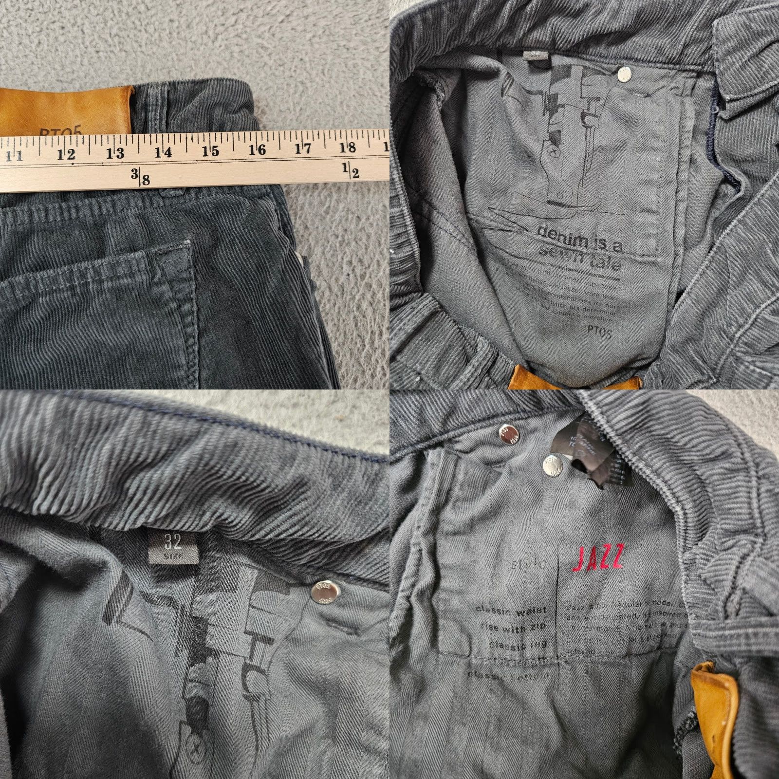 Vintage PT05 Jazz Pants Mens 32 Grey Corduroy Classic Fit Cotton Stretch Pantaloni 32x25 Size US 32 / EU 48 - 8 Thumbnail