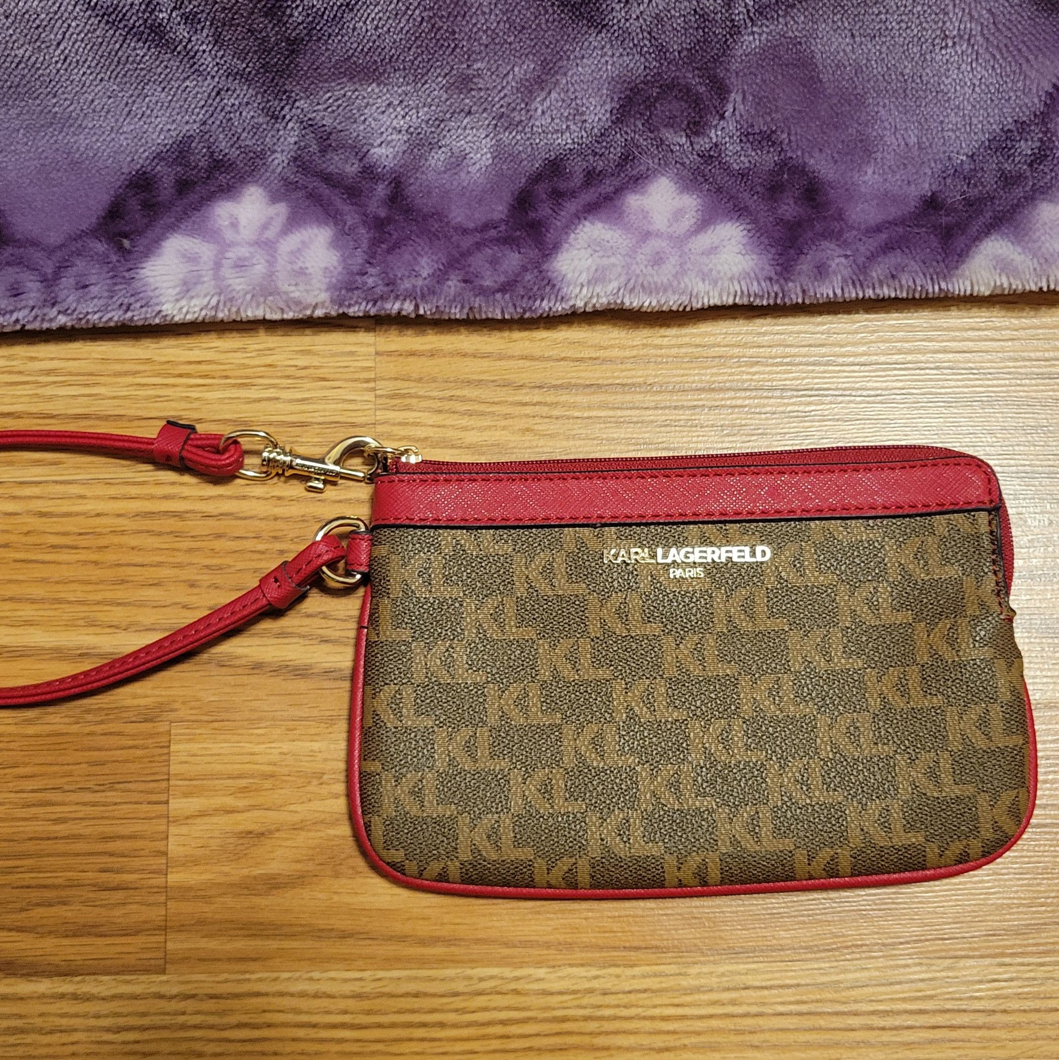 Karl Lagerfeld Karl Lagerfeld Monogram Wristlet in Brown and Red Size ONE SIZE - 1 Thumbnail
