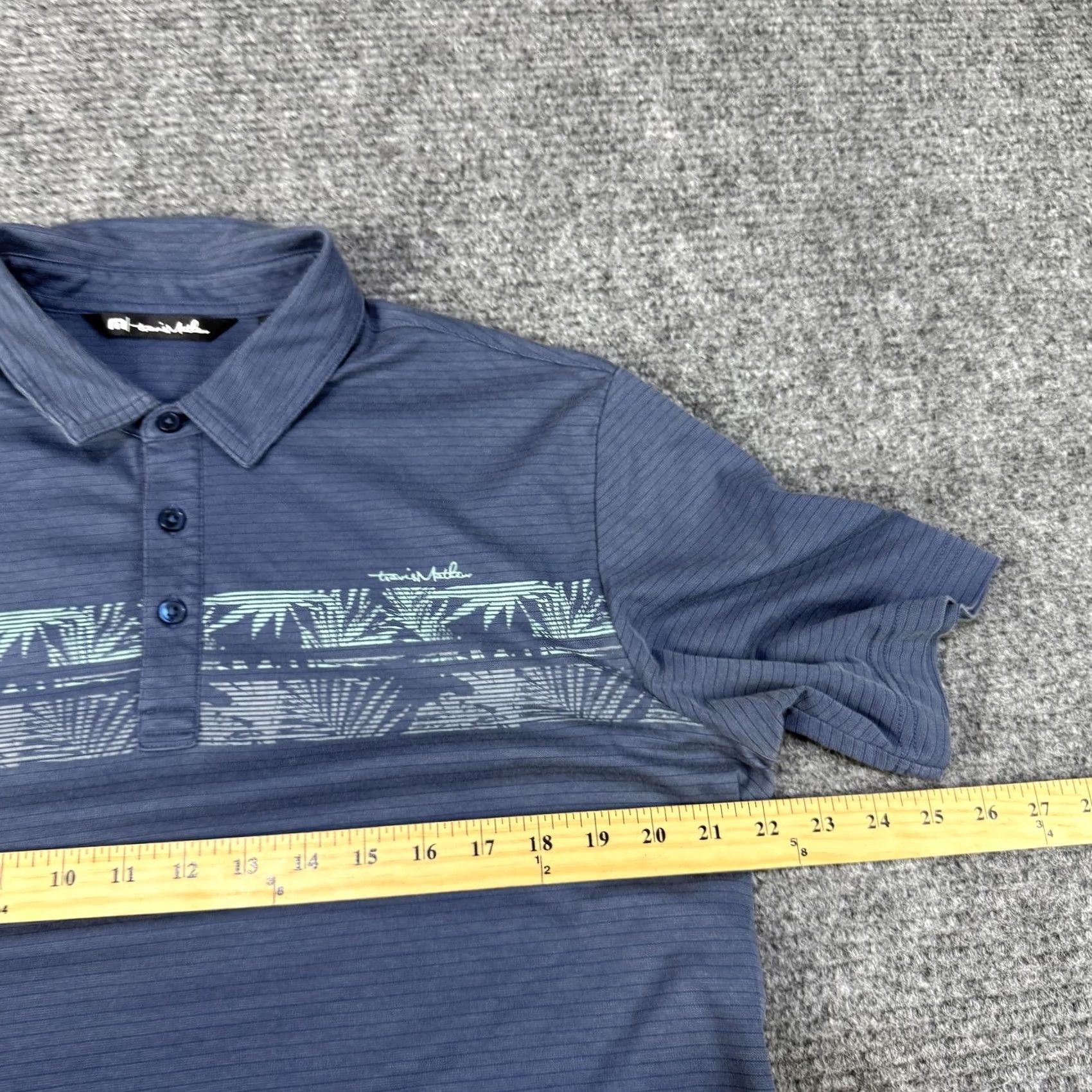 TravisMathew TravisMathew Polo Shirt Mens Large Blue Palm Stripe Golf Performance Stretch Size US L / EU 52-54 / 3 - 7 Thumbnail