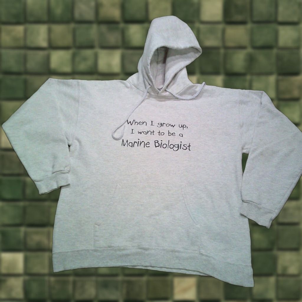 VINTAGE 90s Hanes Hoodie Sweatshirt Mens Medium Gray Marine Biology Logo Sweatshirt Casual Knit Cotton Polyester