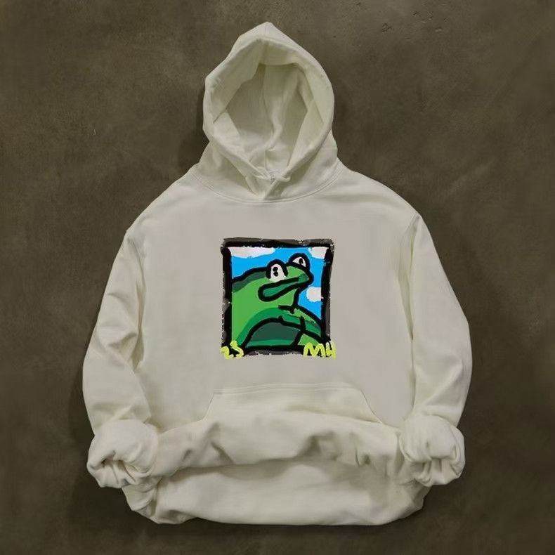 Japanese Brand × Vintage White retro fun frog pattern loose hoodie Size US M / EU 48-50 / 2 - 1 Thumbnail