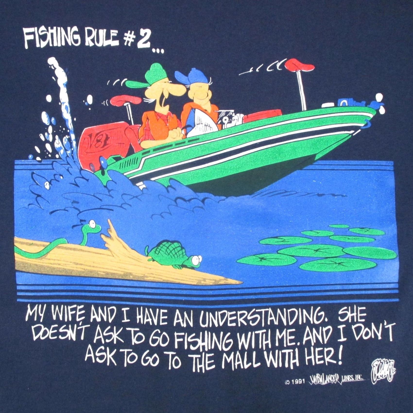 Vintage VINTAGE 90s FISHING WIFE JOKE T-Shirt XL UNBALANCED LINES CARTOON 80s Size US XL / EU 56 / 4 - 5 Thumbnail