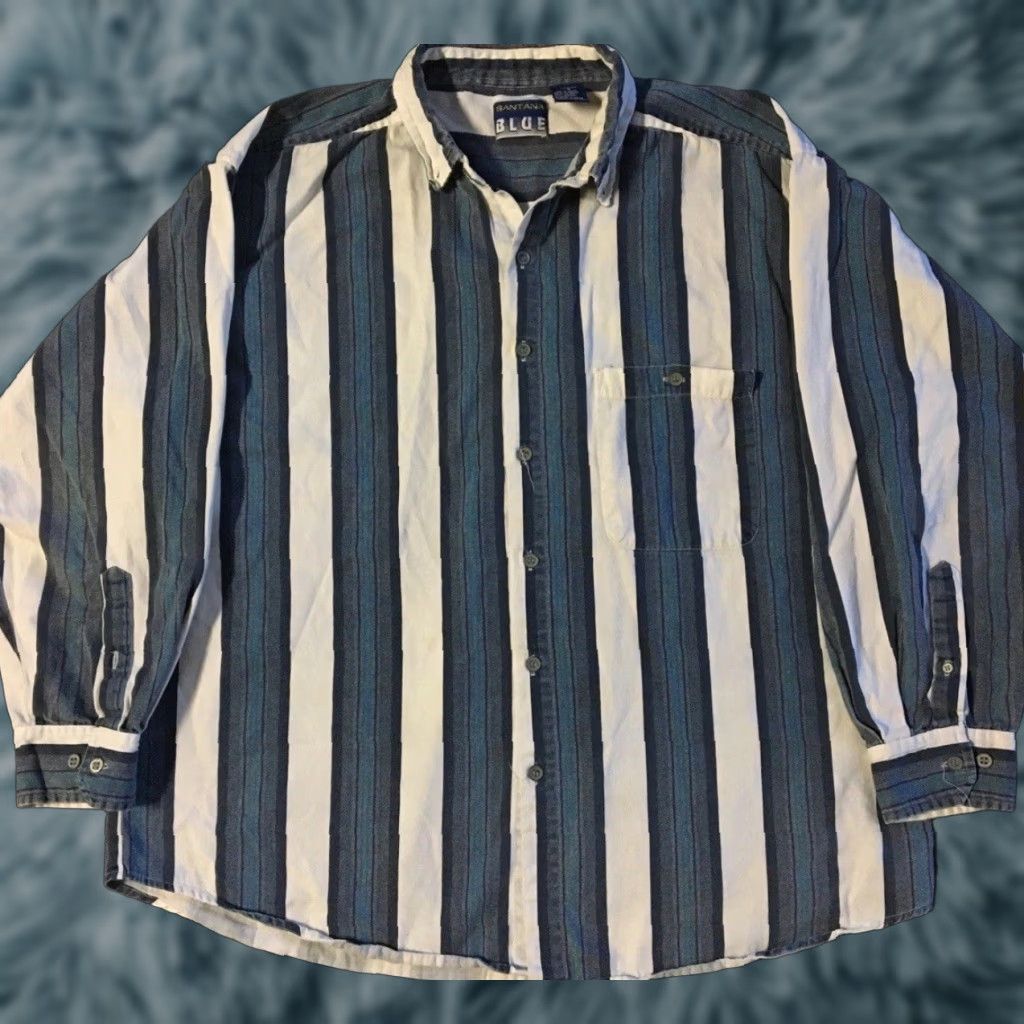 Gotcha VINTAGE 90s Striped Faded Button-Up Shirt Blue L Men Size US L / EU 52-54 / 3 - 1 Thumbnail