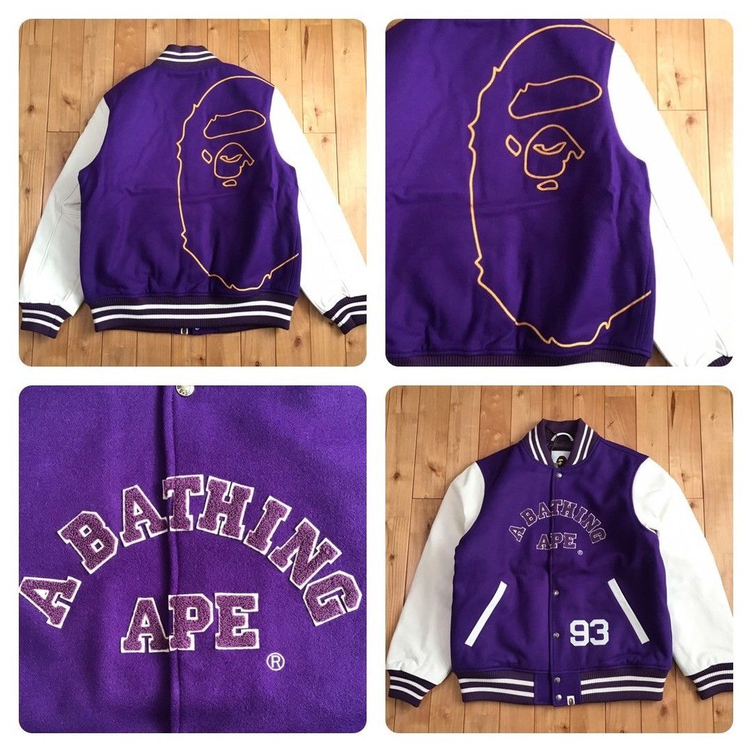 Bape BAPE Giant Head Leather Sleeve Varsity Jacket a bathing ape Size US XL / EU 56 / 4 - 1 Thumbnail