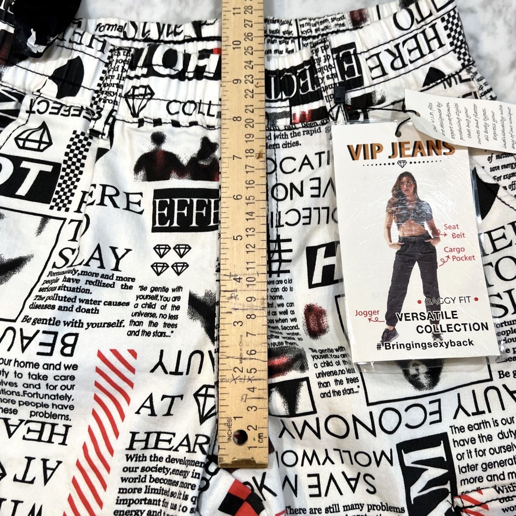 Vintage New title: VIP Jeans Newsprint Womens Size 3/26 Jogger Cargo Baggy Fit NWT Size 26" / US 2 / IT 38 - 7 Thumbnail